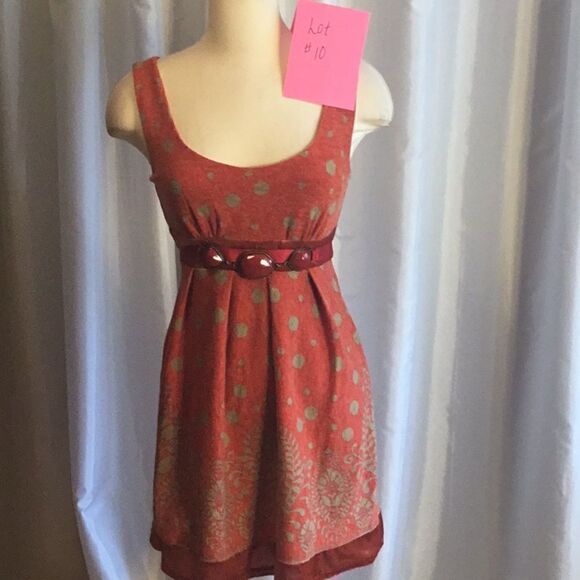 SCOOP NECK SLEEVELESS DRESS BRNT ORANGE EMPIRE WST - Picture 1 of 16